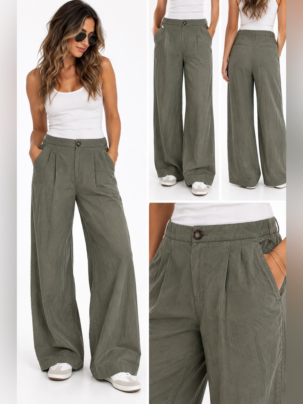 Nicole Miller Olive Wide-Leg High Rise Pants